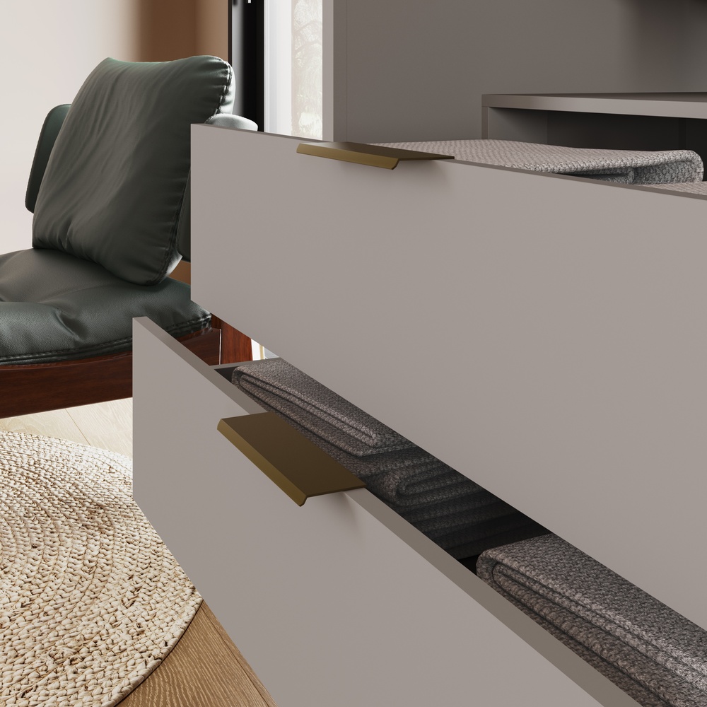 Roupeiro Lúmen 220cm 2 Portas 4 Gavetas Mdf Cinza / Cinza C/ Grafiatto  C/ Espelho 526