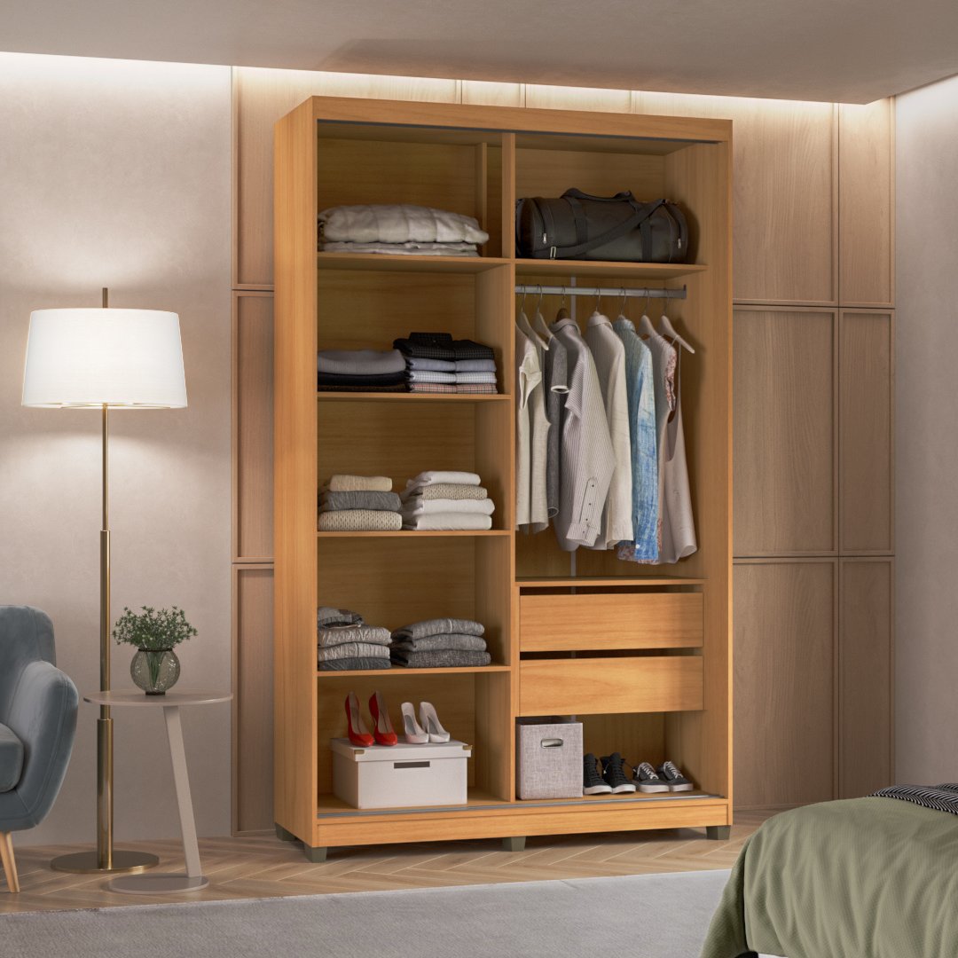 Roupeiro Picasso 140,5cm 2 Portas 2 Gavetas Mdf Nature / Nature Grafiatto S/ Espelho 516