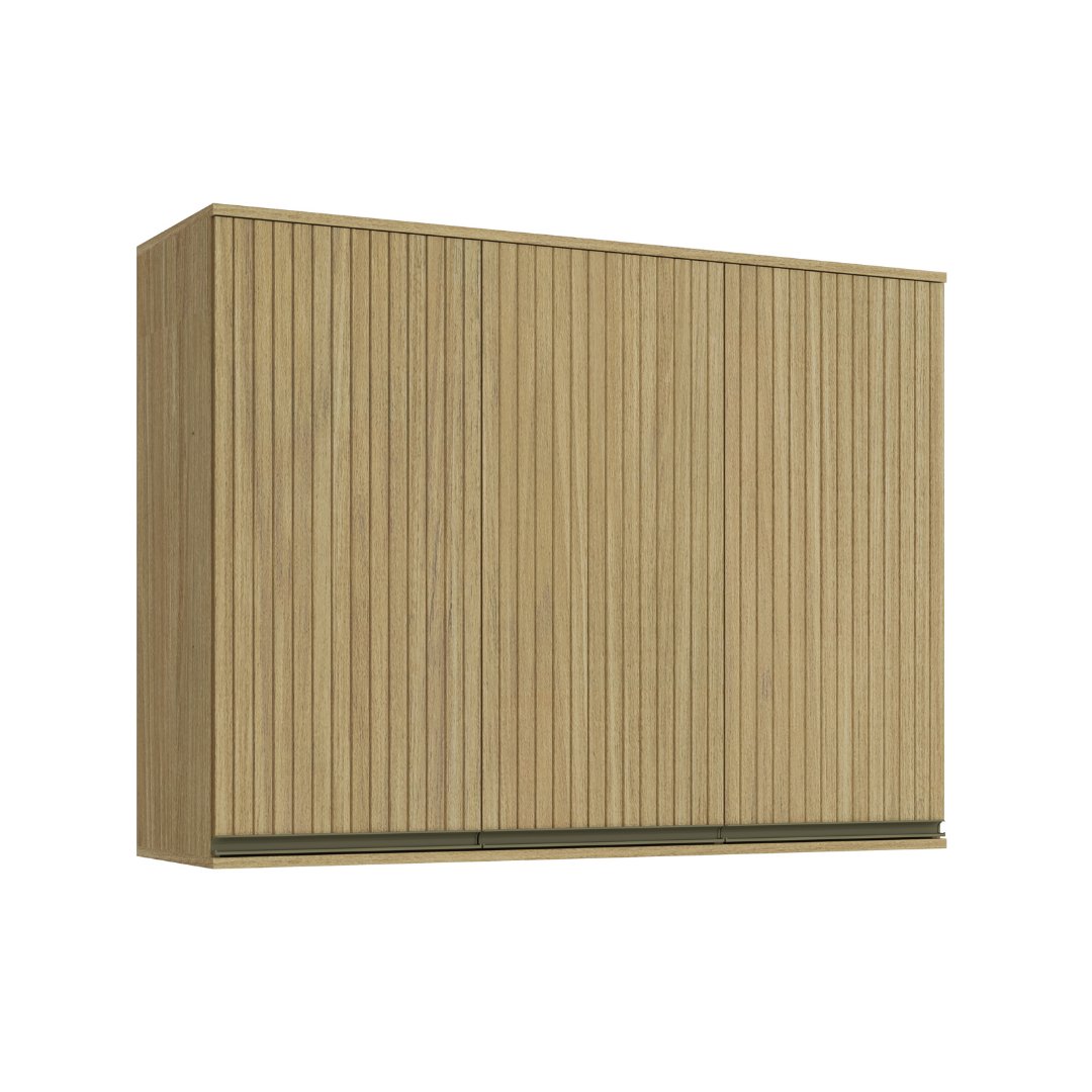 Armário Aéreo Alto 120cm 3 Portas Grafiatto Mdf Louro Freijó / Louro Freijó Linha Nova Dubai 3913