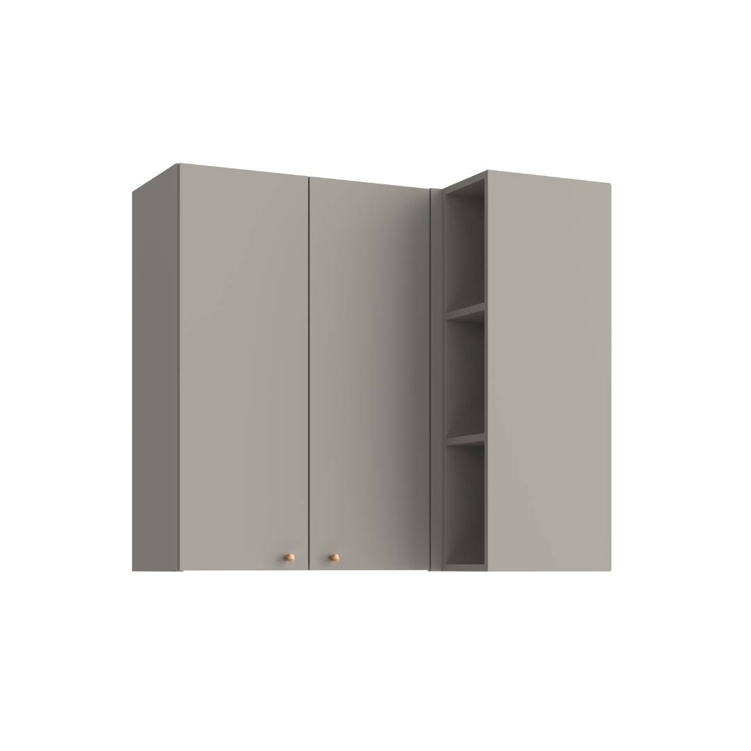 Armário Aéreo Alto Canto Reto 2 Portas Mdf Cinza / Cinza C/ Nicho Externo Linha Sardenha 4116