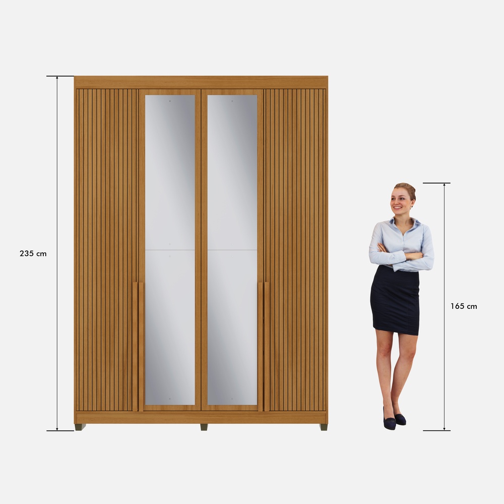 Roupeiro Newton 168cm 4 Portas 2 Gavetas Mdf Nature / Nature Grafiatto C/ Espelho 524