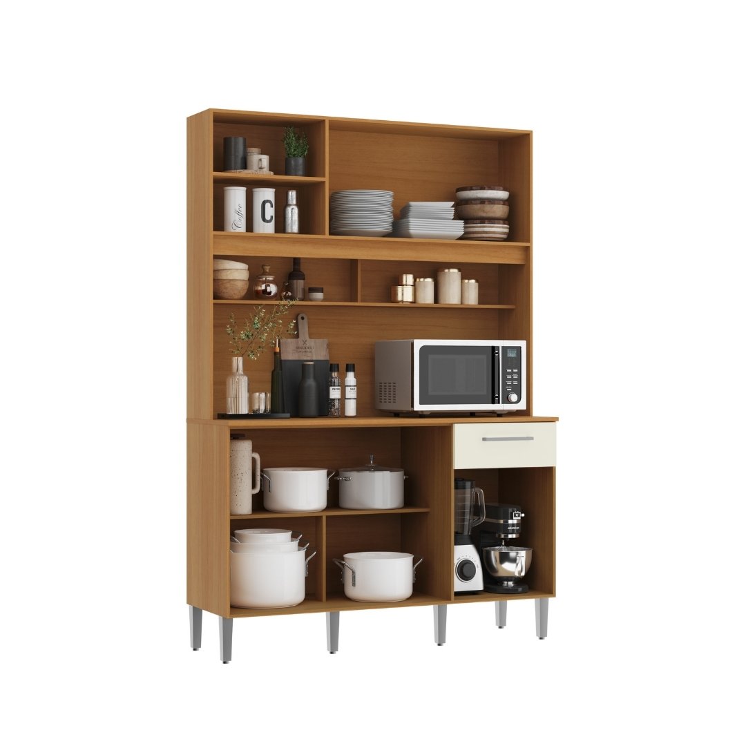Kit de Cozinha Lótus 135cm 4 Portas 1 Gaveta Mdp Nature / Champanhe C/ Tampo 194