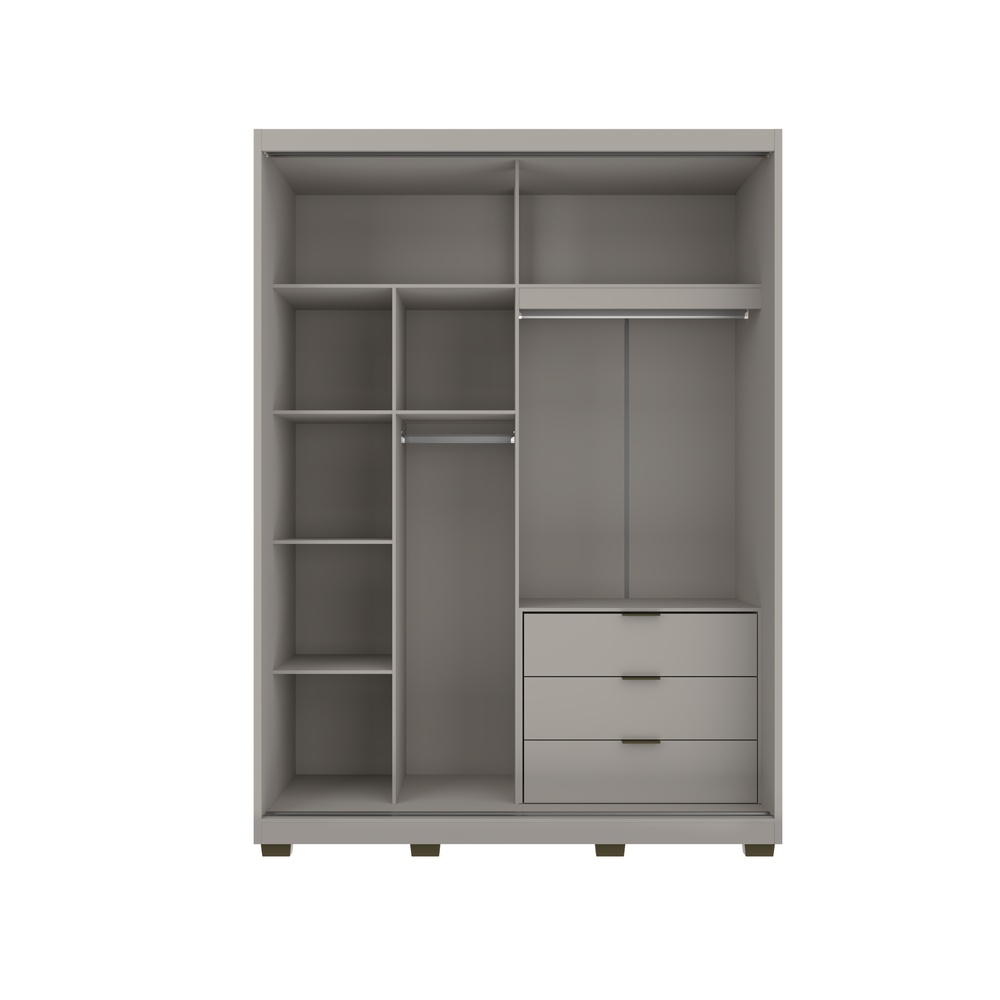 Roupeiro Sírus 170cm 2 Portas 3 Gavetas Mdf Cinza / Cinza  C/ Grafiatto S/ Espelho 527