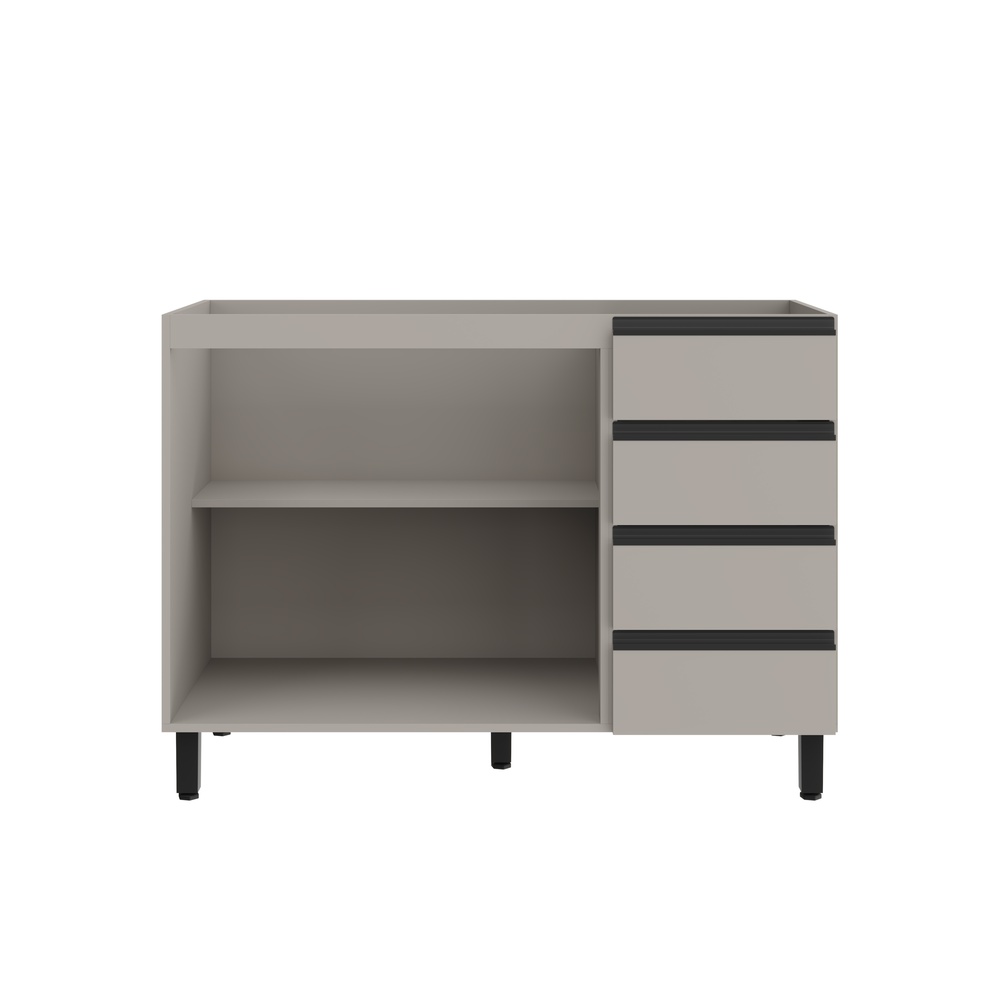 Balcão P/ Pia 120cm 2 Portas 4 Gavetas Mdf Cinza / Cinza Linha Alma 4407