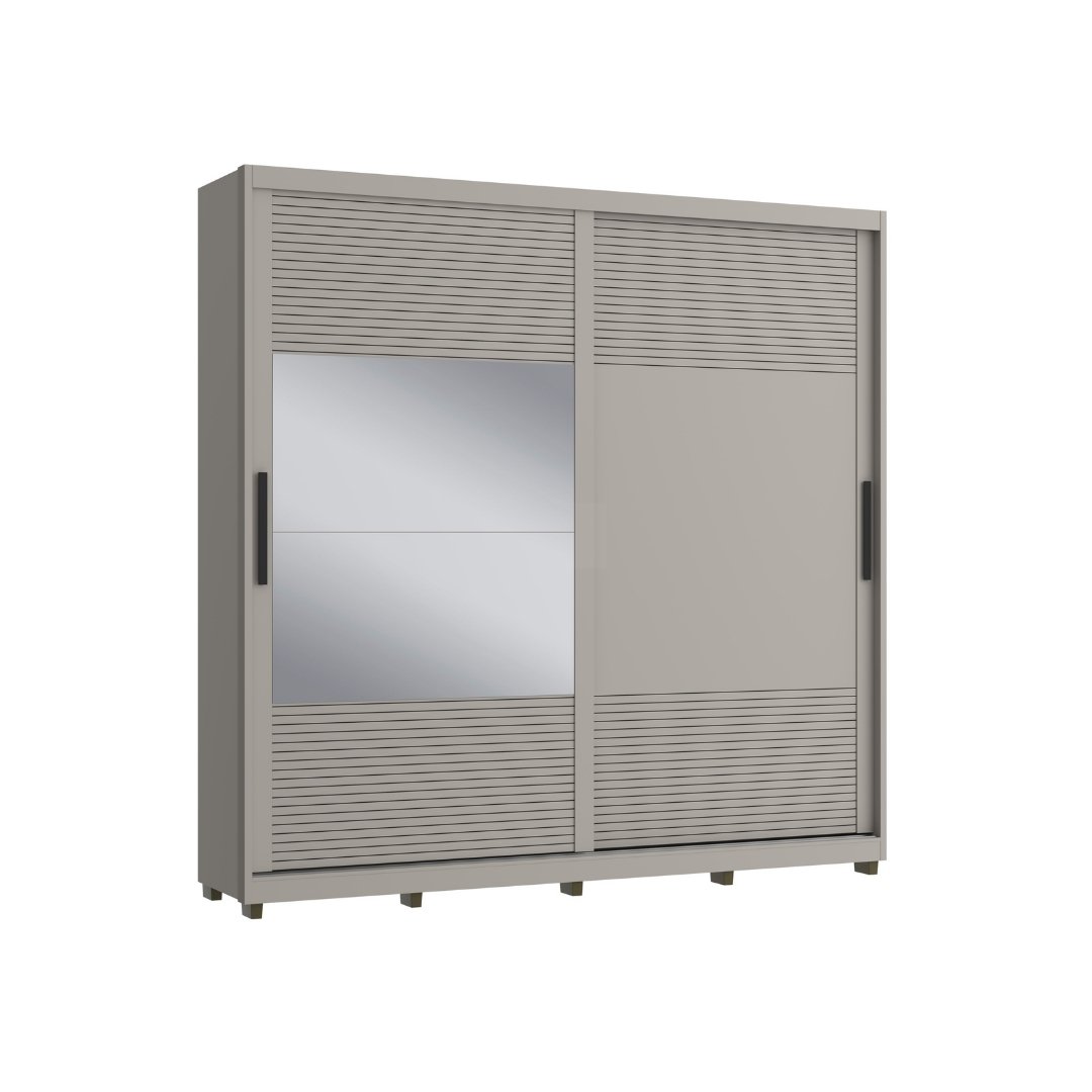 Roupeiro Malthus 237cm 2 Portas 3 Gavetas Mdf Cinza / Cinza Grafiatto C/ Espelho 520
