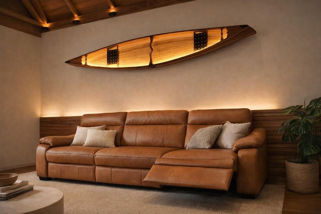 Sofá Open em couro camel legítimo