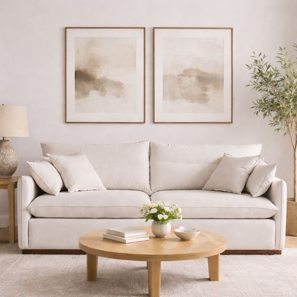 Sofá Franco living 2 lugares assento e encosto fixo linho crú