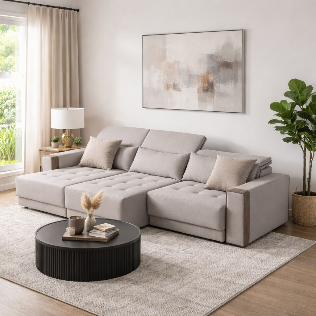 Sofá Greggio com 3 assentos retrátil e encosto reclinável 