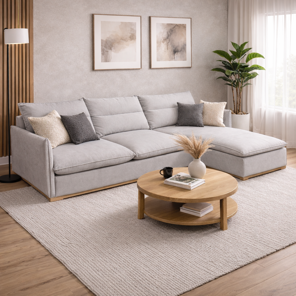 Sofá Franco com chaise e com encosto e assento fixo