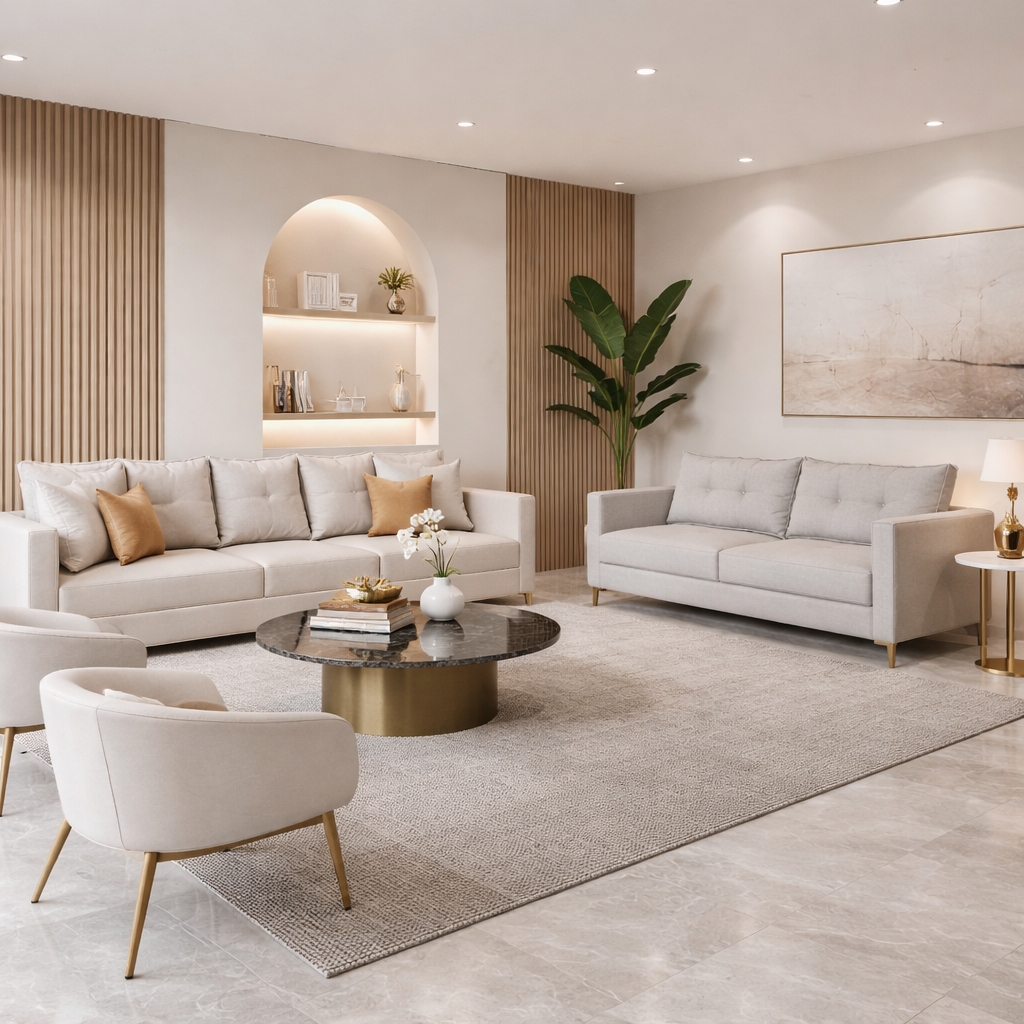 Sofá Roma pés fixo em alumínio metalizado, especial para recepção prático para fazer limpeza 