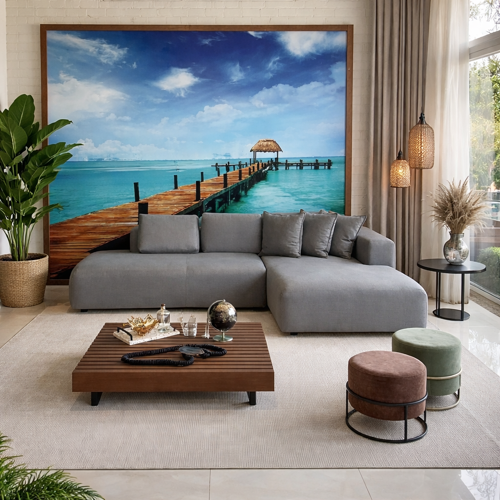 Sofá Fiorentino com assento fixo e com chaise almofadas encosto em espuma