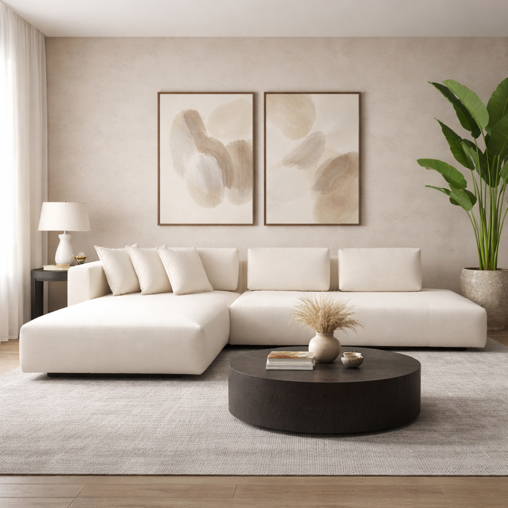 Sofá Fiorentino com assento fixo e com chaise almofadas encosto em espuma