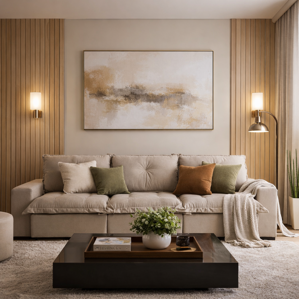 Sof&aacute; Lecco 3 assentos retr&aacute;til com encosto reclin&aacute;vel e bordado