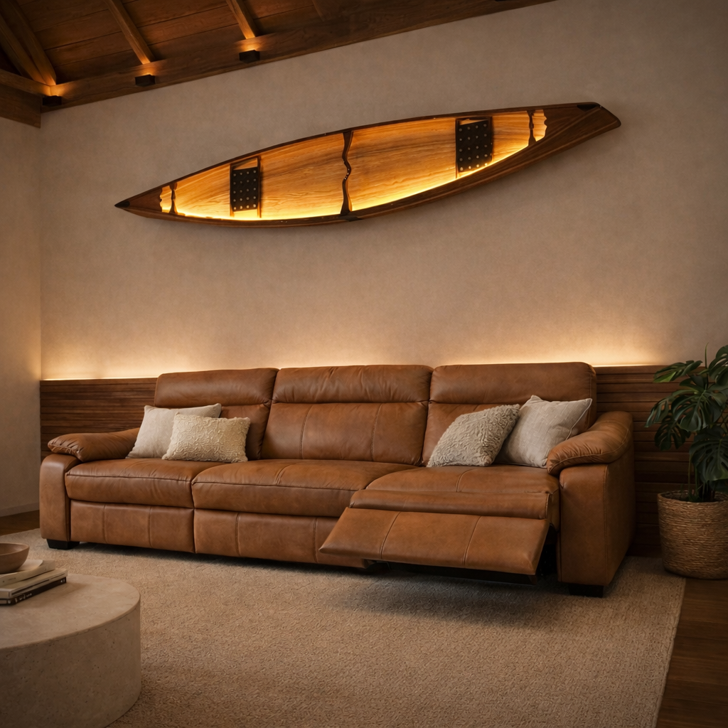 Sofá Open 3 assentos elétrico em couro cor camel sistema touch   