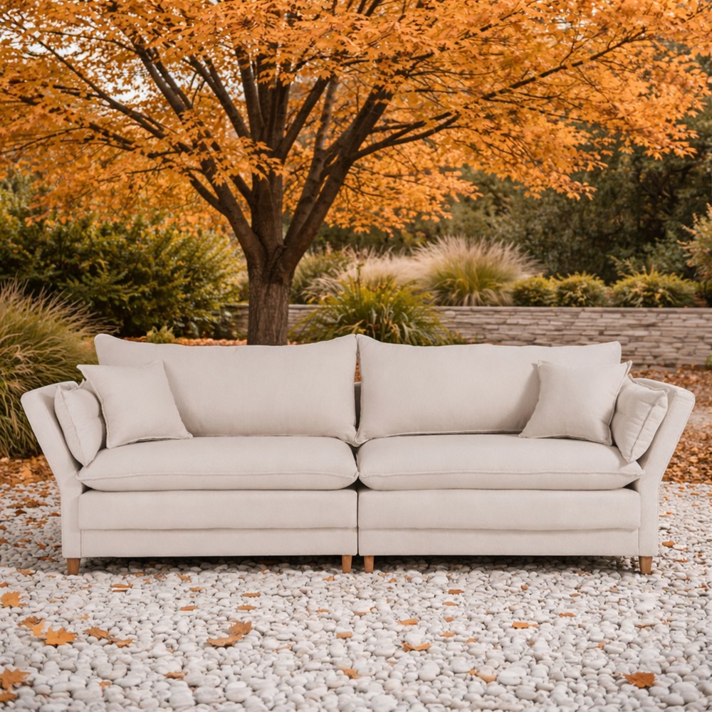 Sofá Montana com assento fixo e almofada do encosto solta braços em ângulo