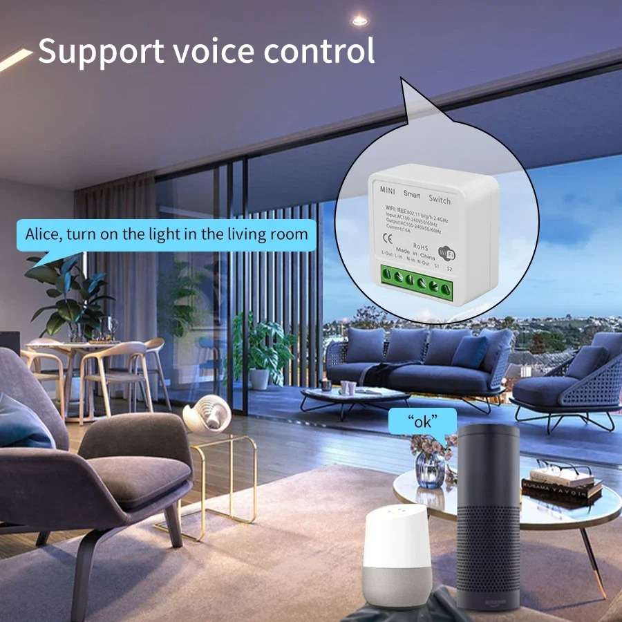 Mini Modulo Interruptor Wifi Inteligente, 16A, Branco