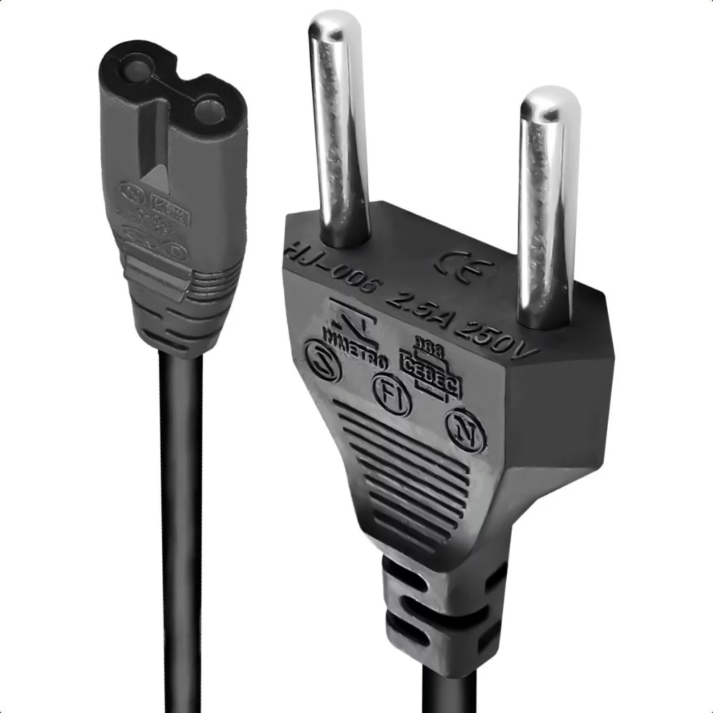 Cabo de Força Bipolar, 2 Pinos 1,5m, Fonte 100-240V