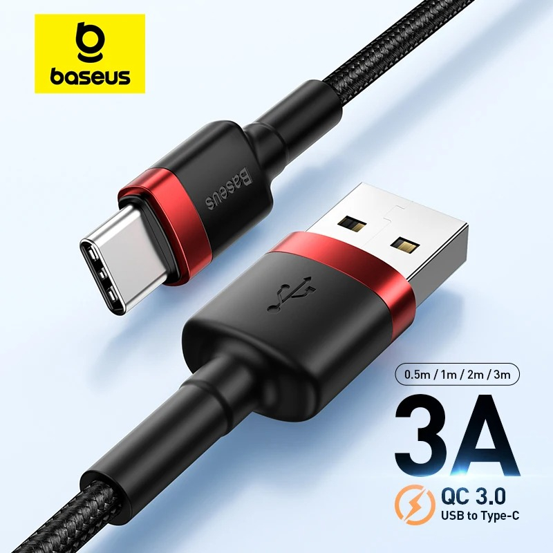 Cabo Baseus, Carregamento e Dados, 3A, USB para Tipo C, 1 Metro, Preto