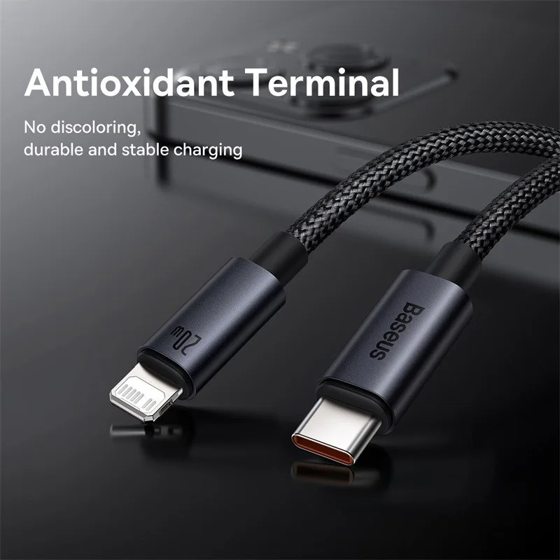 Cabo Baseus, Carregamento e Dados, 20W, Tipo C para Lightning, 1 Metro, Preto