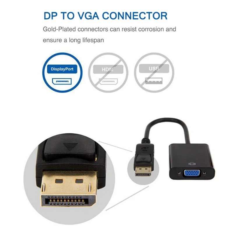 Adaptador DisplayPort (Macho) p/ VGA (Fêmea). Preto