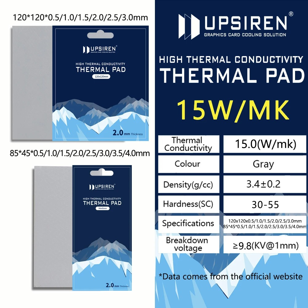 Thermal Pad, Upsiren, 15W/mK, 85x45mm, Cinza.