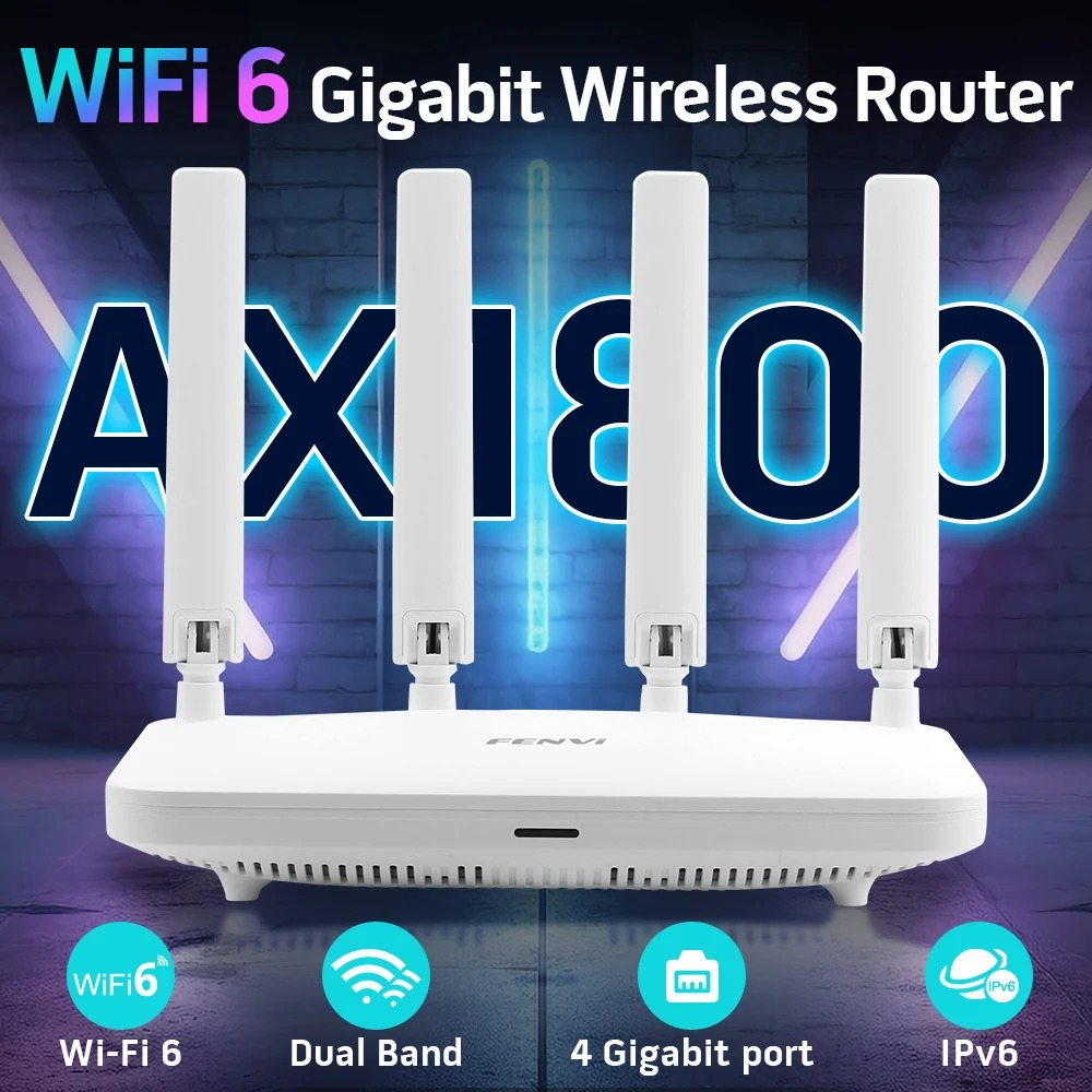 Roteador Fenvi, AX1800, 4 Antenas, Wi-Fi 6, Dual Band, 2.4G e 5Ghz Gigabyte, Com Amplificador Para Sinal