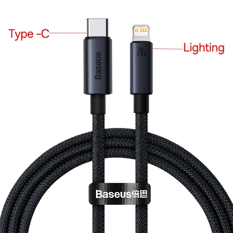 Cabo Baseus, Carregamento e Dados, 20W, Tipo C para Lightning, 1 Metro, Preto