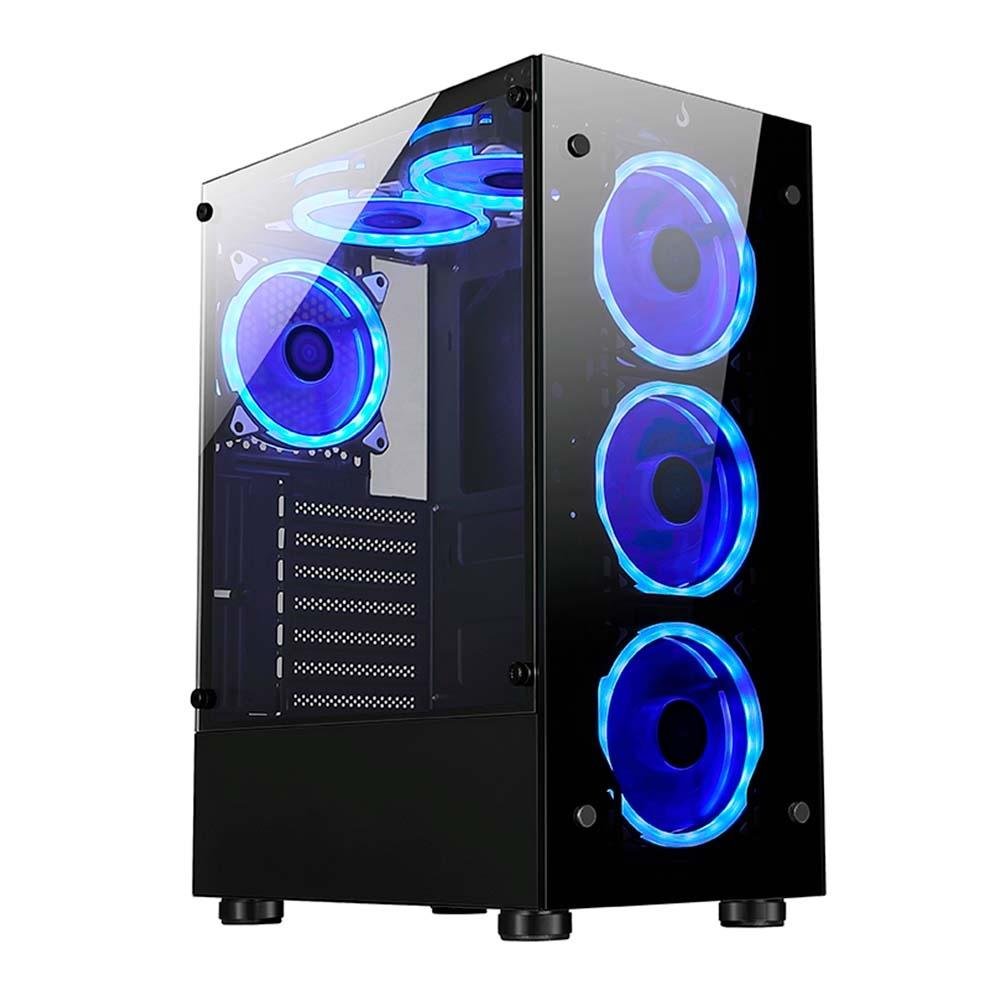 Gabinete Gamer Rise Mode Glass 06X, Mid Tower, ATX, Lateral em Vidro Fumê e Frontal em Vidro Temperado, Preto