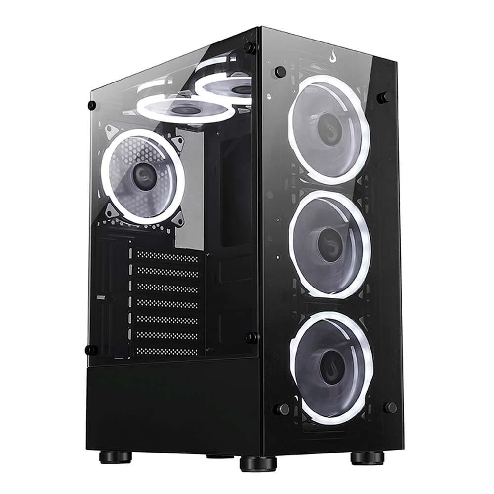 Gabinete Gamer Rise Mode Glass 06X, Mid Tower, ATX, Lateral em Vidro Fumê e Frontal em Vidro Temperado, Preto