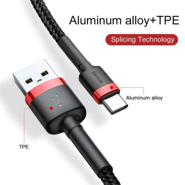 Cabo Baseus, Carregamento e Dados, 3A, USB para Tipo C, 1 Metro, Preto