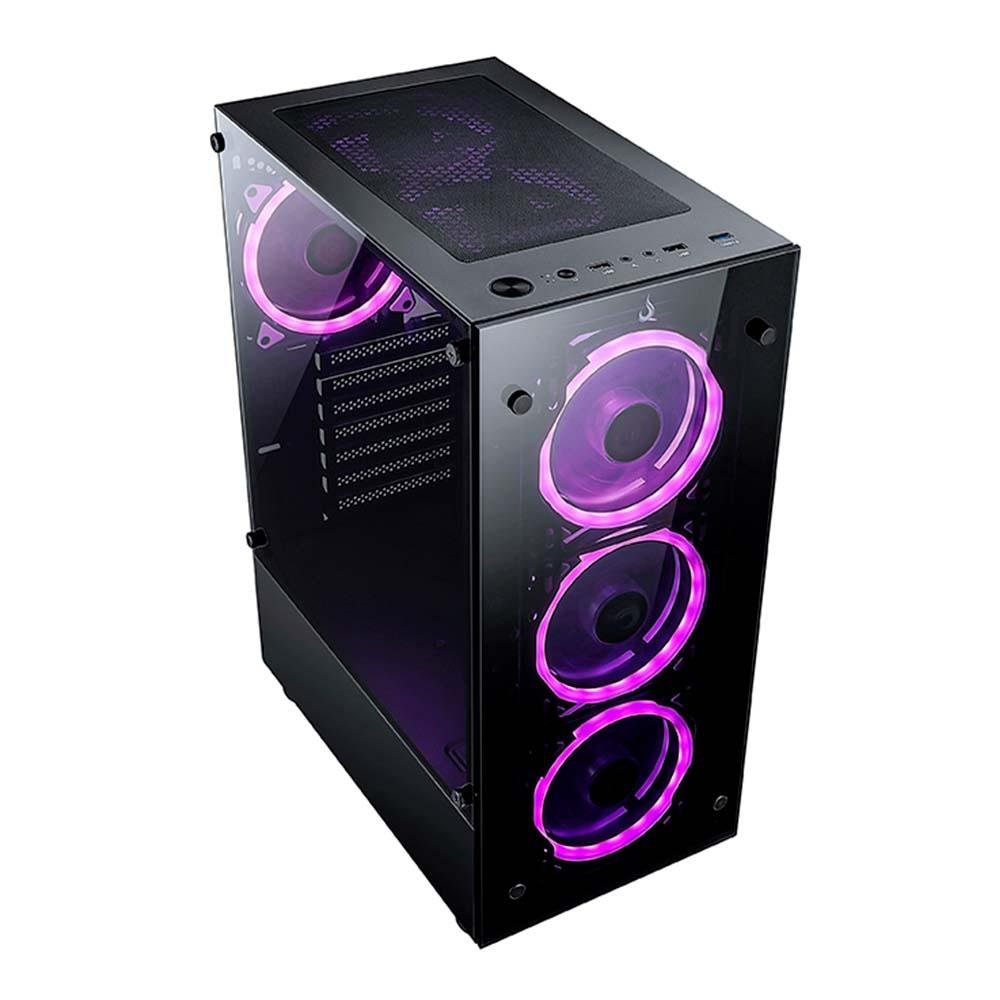 Gabinete Gamer Rise Mode Glass 06X, Mid Tower, ATX, Lateral em Vidro Fumê e Frontal em Vidro Temperado, Preto