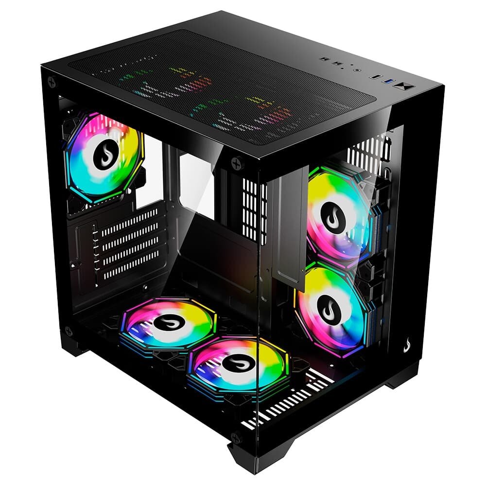 Gabinete Gamer Rise Mode Galaxy Glass M Mini, M-ATX, Lateral e Frontal em Vidro Temperado, Preto