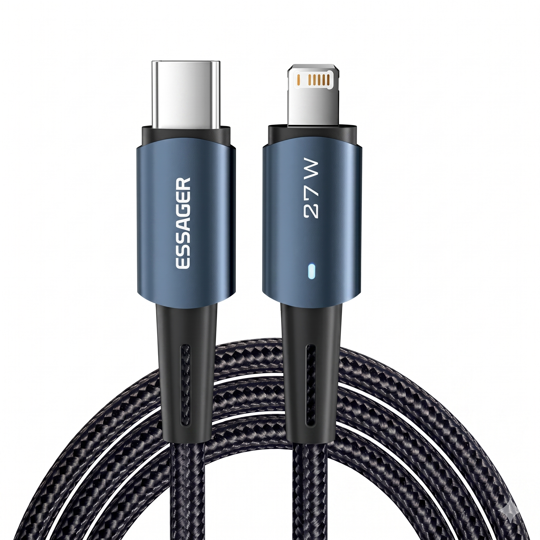 Essager, Cabo de Carregamento e Dados, USB-C p/ Lightning, 27W, 1M, Preto